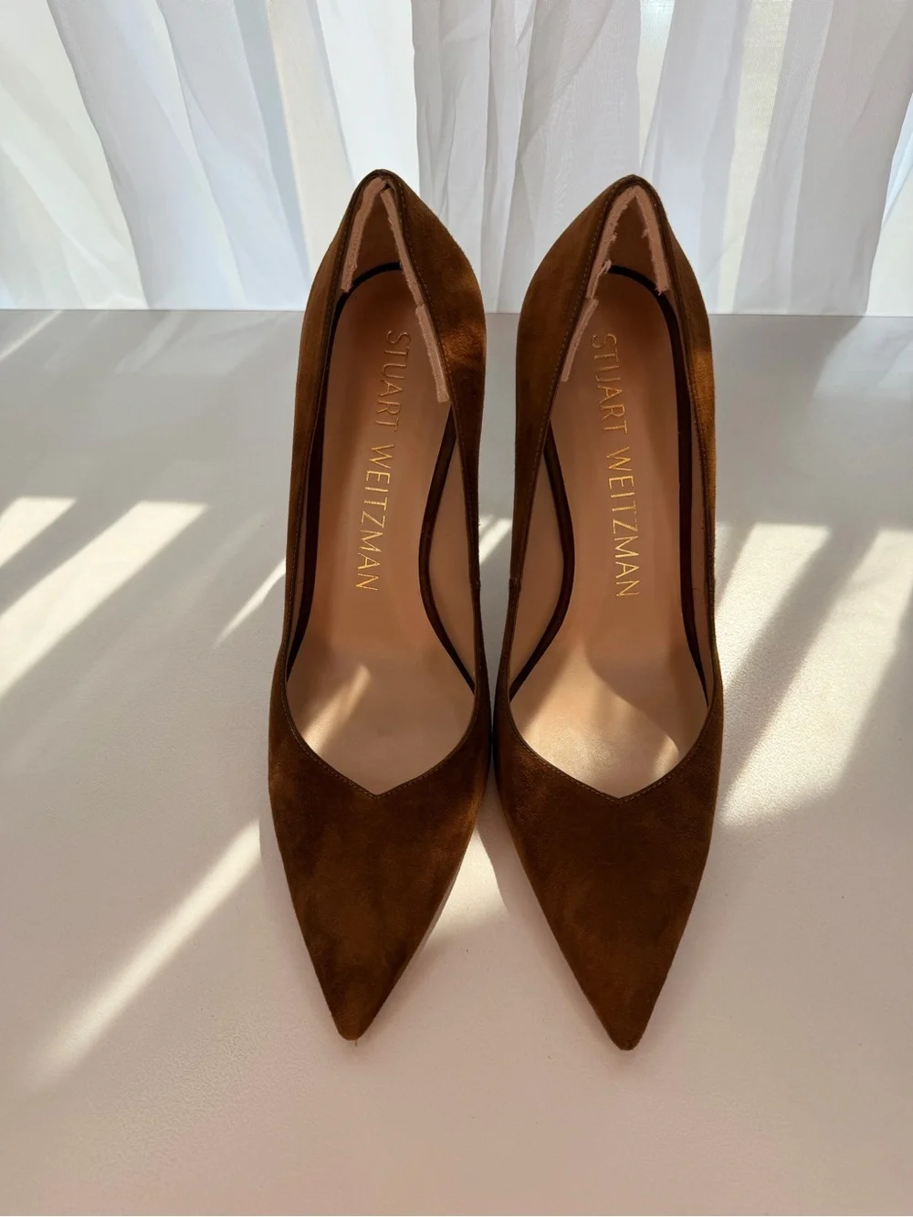 NWT Stuart Weitzman Anny Suede Pumps Coffee Brown Leather with dust bag - Picture 4 of 8